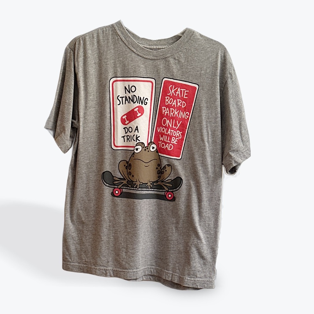 Gray Skateboard Frog Novelty T-Shirt Casual Tee, size XL